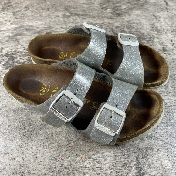 Birkenstock Shoes - Birkenstock Womens Arizona Silver Glitter Leather EU Size 34  / US Size 3